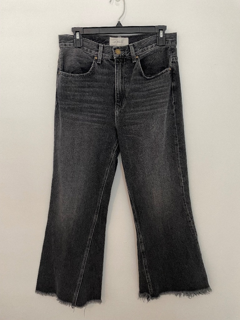 The Great. Kick Bell Jean Women’s 27 Gray Denim Flare Raw Hem Medium Wash 70's - Picture 2 of 9
